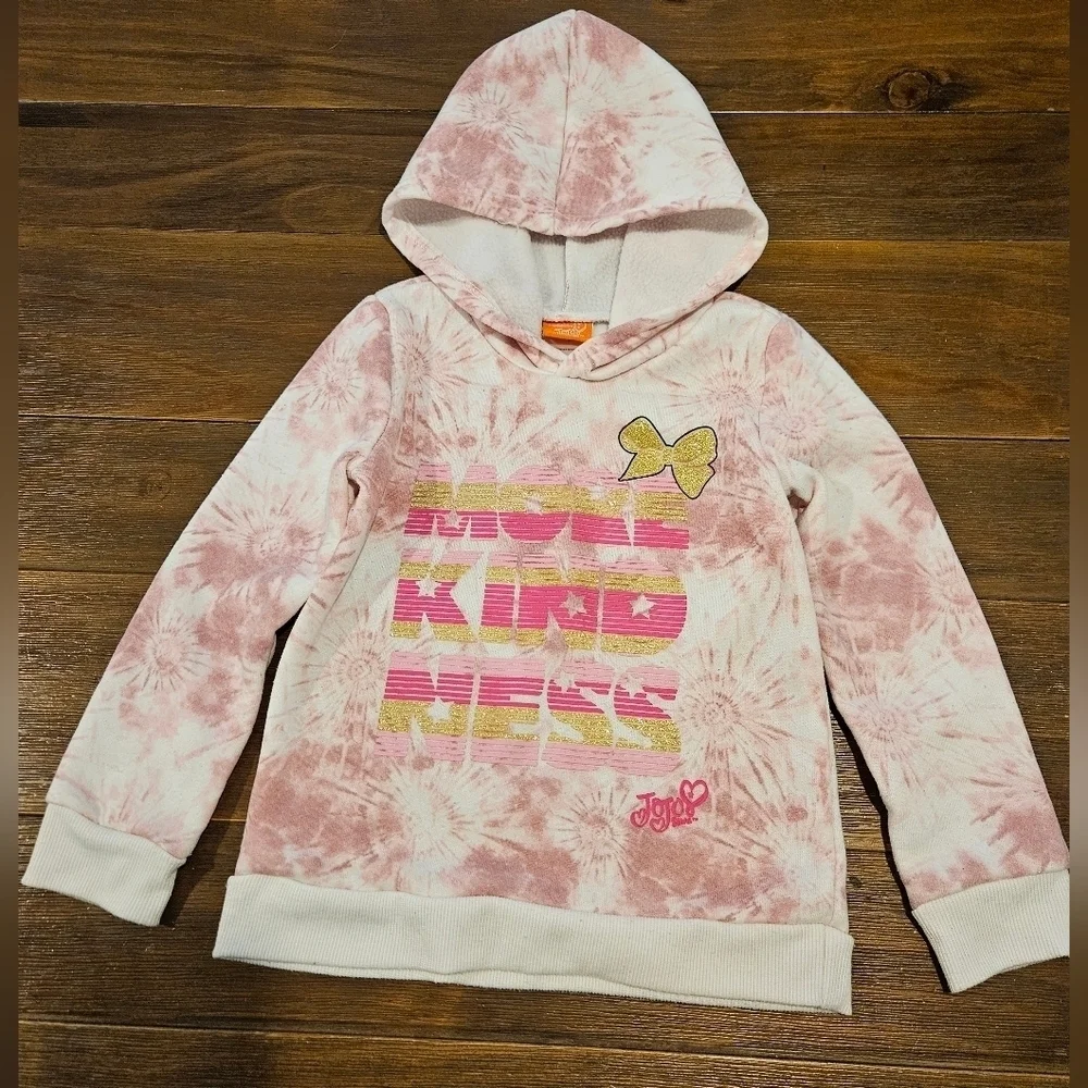 NICKELODEON GIRL'S PINK & WHITE TIE-DYE W/GOLD TRIM MORE KINDNESS HOODIE SIZE 6